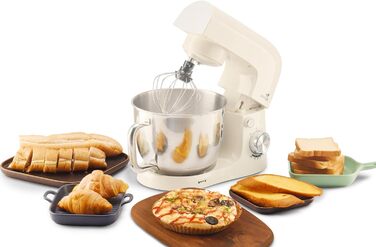 Кухонна машина SENYA 1500 Вт з чашею з нержавіючої сталі 5 л, 10 швидкостей + імпульсний режим, міксер, вінчик, гак в комплекті, захист від бризок з розділювачем яєць, тиха робота