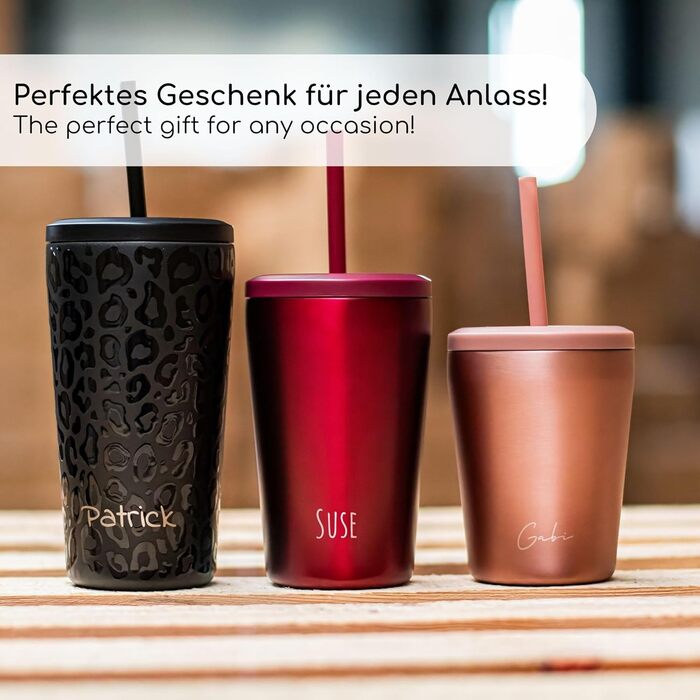 Термокружка Milu 400 мл з нержавіючої сталі, з соломкою, не протікає, з гравіюванням, зберігає тепло 10 годин / холод 20 годин, BPA-free