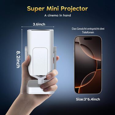 Портативний проєктор Mini Beamer з Android OS, автоматичною корекцією трапецеїдальних спотворень, підтримкою 4K 1080p, Bluetooth WiFi6, 160 ANSI, електричним фокусом для телефону/ТВ приставки/Outdoor/ноутбука