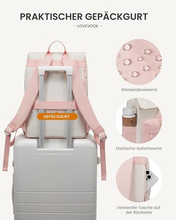 LOVEVOOK Рюкзак для жінок, легкий шкільний рюкзак для підлітків з відділенням для ноутбука 15.6 дюймів, жіночий рюкзак для навчання, подорожей, роботи (M-15.6 дюймів, Рожевий + Бежевий)