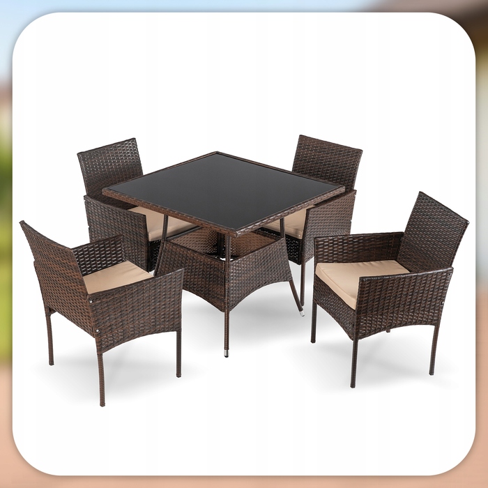 Комплект садових меблів із техноротанга MEBEL ELITE, коричневий, 5 предметів