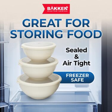 Набір пластикових мисок Bakken Master з кришками (12 шт.) - миски для приготування їжі, BPA-free, для мікрохвильовки, кремового кольору