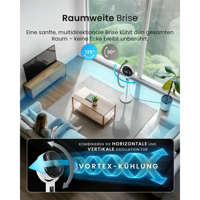 Вентилятор Pro Breeze AirFlo Standventilator 109см з пультом керування та LED-дисплеєм – 2 режими, осциляція, 29 дБ, регульована висота, енергоефективний для спальні, офісу та дому