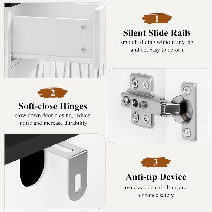 Сервант HOCSOK 140 см: кухонний буфет з 3 висувними ящиками, 4 дверцятами та 2 регульованими полицями, білий та коричневий