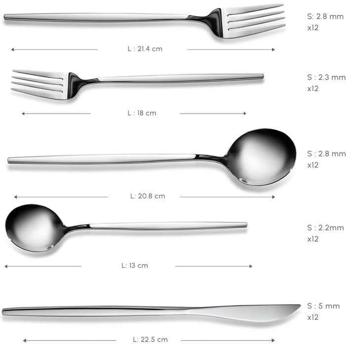 Набір столових приборів Karaca Orion (60 предметів) для 12 осіб - нержавіюча сталь, ножі, виделки, ложки, блискучі ножі та виделки, кухонний набір (сріблястий)