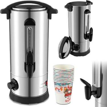 Глювайнер Cecaylie: диспенсер для гарячої води та глінтвейну з нержавіючої сталі, 10л, з термостатом та краном