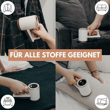 Електричний видальник ворсу WiredLux - бездротовий пристрій для одягу та меблів. 3 швидкості, 6-лезове лезо, LED-дисплей, USB-зарядка (білий, слонова кістка, золото)