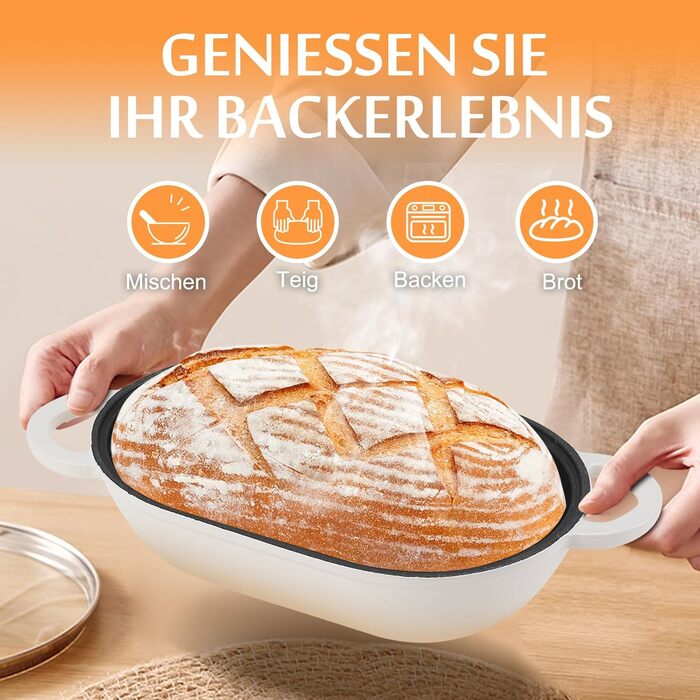 Форма для випікання хліба з кришкою Gusseisen, 23 см, емальована чавунна форма, 2.75 л, для випікання хліба, підходить для духовки (перехідний колір блакитно-зелений)