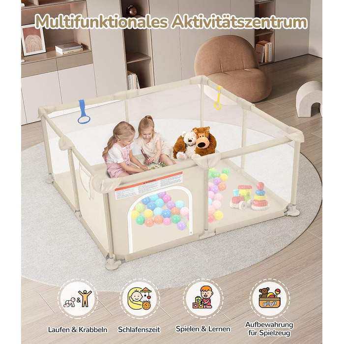 Дитячий манеж Dripex 124x124 см з дихаючою сіткою, сірий (124x124 см)