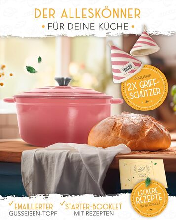 Форма для випікання хліба з чавуну з кришкою Krustenzauber - 28 см, рожева, 4.7л