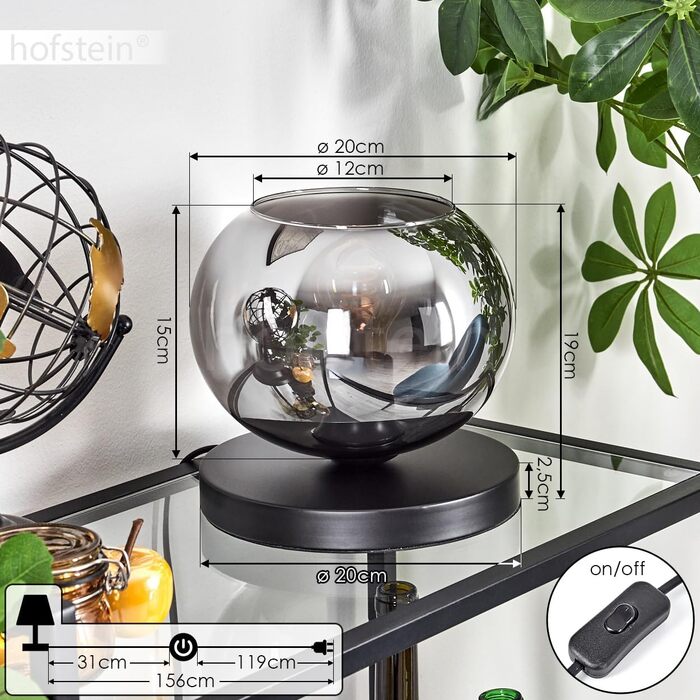 Настільна лампа Apedo: стильна ретро-лампа з металу та скла, чорний/димчастий колір, Е27, без лампочки