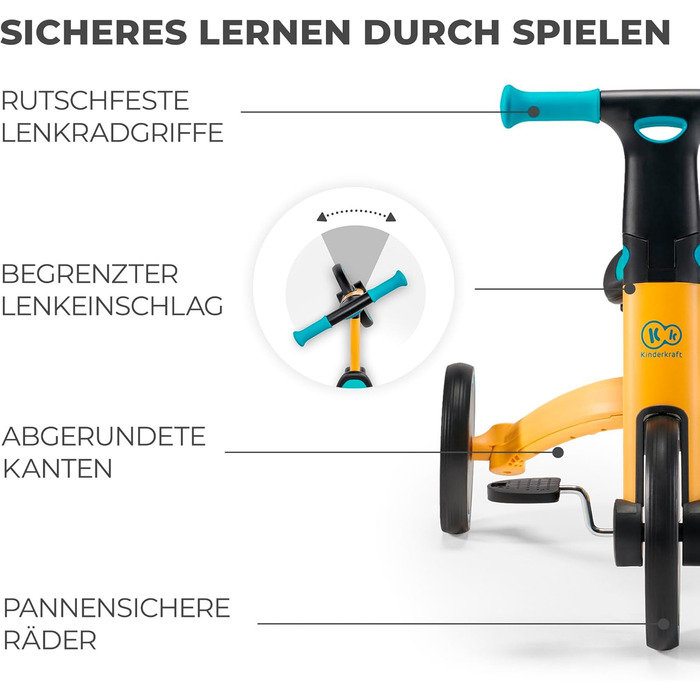 Триколісний велосипед Kinderkraft 4TRIKE 3 в 1: самокат-каталка-велосипед, жовтий, для дітей від 12 місяців до 5 років