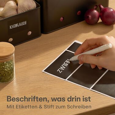 Набір контейнерів для зберігання картоплі, цибулі та часнику Praknu - 3 шт. з бамбуковими кришками, вентиляційні отвори, з етикетками та ручкою