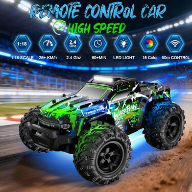 Радіокерований позашляховик BAZADER 1:18 з LED підсвіткою та розпилювачем води, 25 км/год, 2.4 ГГц, зелений - для хлопчиків від 4 років