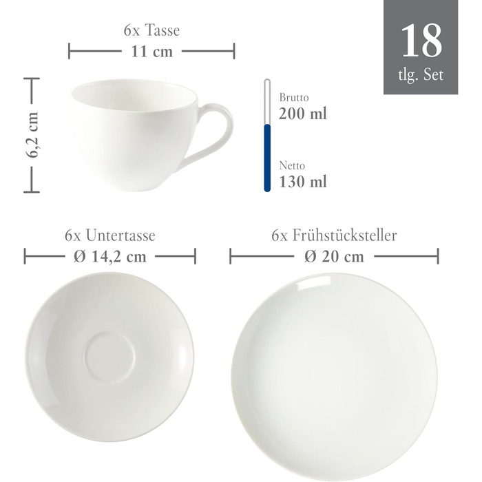 Від Villeroy & Boch Новий сервіз свіжої базової кави 18 шт. , 6 осіб, білий, можна мити в посудомийній машині, можна використовувати в мікрохвильовій печі