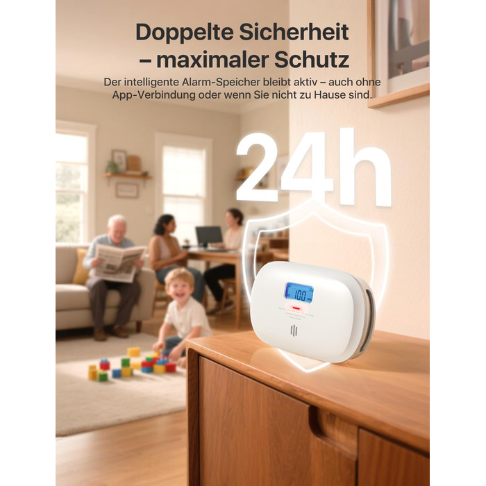 X-Sense Детектор чадного газу з цифровим дисплеєм, сертифікат TÜV Rheinland, з базовою станцією SBS50, керування через додаток, XC0C-MR11, 1 шт.