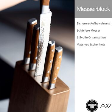 Набір кухонних ножів Rockingham Forge Ashwood 8 предметів з дерев'яною підставкою, точилка та ножиці – професійні ножі з нержавіючої сталі, преміум-якість