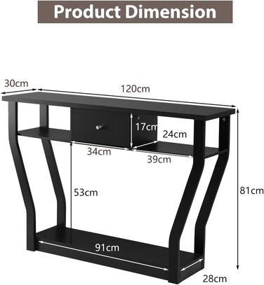 Консольний стіл LIFEZEAL, стіл для передпокою вузький, вхідний стіл з ящиком і полицею, елегантний дерев'яний журнальний столик для вітальні передпокою, 120 x 30 x 81 см (чорний)