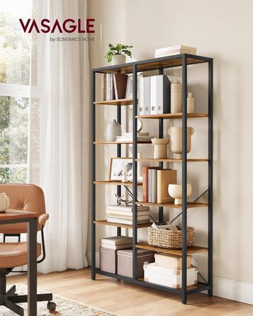 Стильна полиця VASAGLE з 5 полицями для вітальні, ванної, кухні, коридору. Легка збірка, вінтажний дизайн, колір: коричневий + чорний