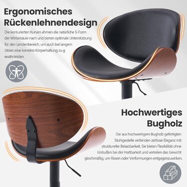 Барний стілець YOUTASTE з вигнутого дерева, 1 шт., 360° обертання, спинка та підніжка, PU-шкіра, для бару, кухні, бістро, білий (чорний)