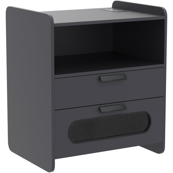 Світлодіодна тумба Gurexl із зарядкою, 24 кольори, димер, глянцева, з USB Type-C, 2 шухляди, сенсор, сіра для спальні