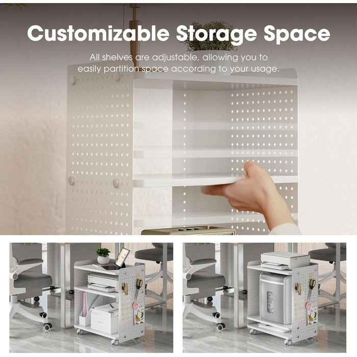 Стіл для принтера Fenge на колесах з органайзером, 3 яруси, білий (45.3x33.5x53.5 см)