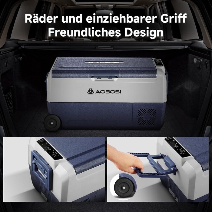 Автомобільний компресорний холодильник AAOBOSI 50л з Wi-Fi, 12/24V та 220V, -20°C для авто, кемпінгу, подорожей, двозонний, з регулюванням температури