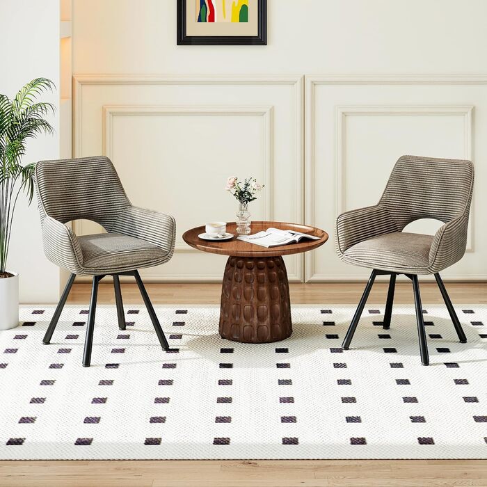 Набір обідніх стільців 4 шт. поворотні 360°, з підлокітниками, металеві ніжки, для кухні/обідньої кімнати, з м'якою оббивкою з велюру, бежеві (1 шт. поворотний, 1 шт. тауп)