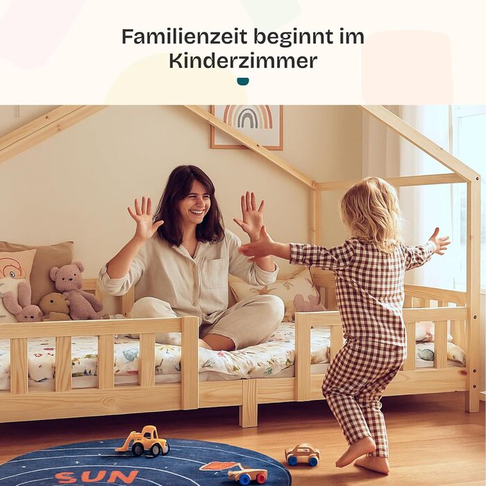 Дитяче ліжко Treviolo з захистом від падіння, 120x200 см, з ламелями, з сосни, колір дерева, Montessori