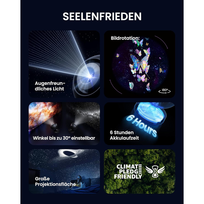 Проєктор зоряного неба POCOCO Sternenhimmel, LED Галактика для дітей та дорослих, Планетарій з 2 дисками, Нічник-Аврора, Таймер, для сну та релаксації (Чорний)