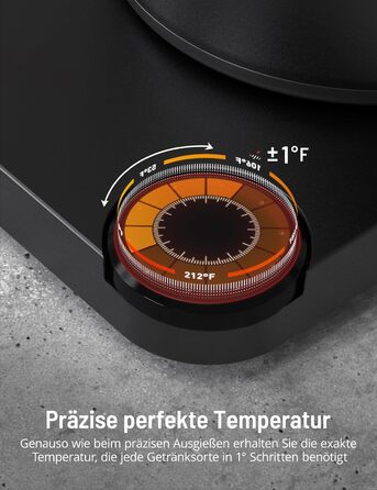 Електричний чайник Гусяча шия, Paris Rhne Temp Variable, 0,9 л, бойлер для швидкого нагрівання води, утримання температури 1 год, нержавіюча сталь, чорний