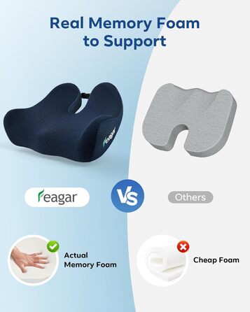 Ортопедична подушка для сидіння Feagar з Memory Foam - ергономічна подушка для офісного крісла, авто та дому - подушка для куприка, зняття напруги при тривалому сидінні, антиковзаюча (до 100 кг) (Темно-синій)