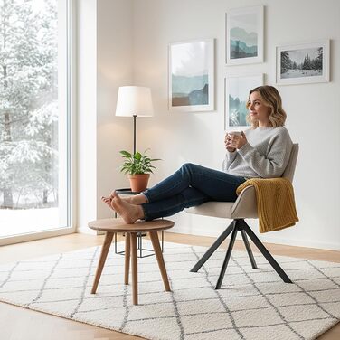 Набір обідніх стільців 6 шт. з підлокітниками, поворотні на 360°, з м'яким сидінням з льону, сучасний дизайн, металевий каркас, для кухні, вітальні, офісу, бежевий, 6 шт.