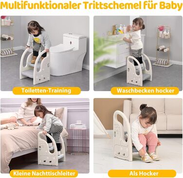 Триттхокер для дітей Onasti 2 сходинки, регульована висота, сірий. Зручний триттхокер для малюків 1.5-5 років