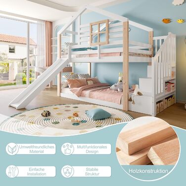 Двоярусне ліжко для дітей з драбиною, біле (90x200)