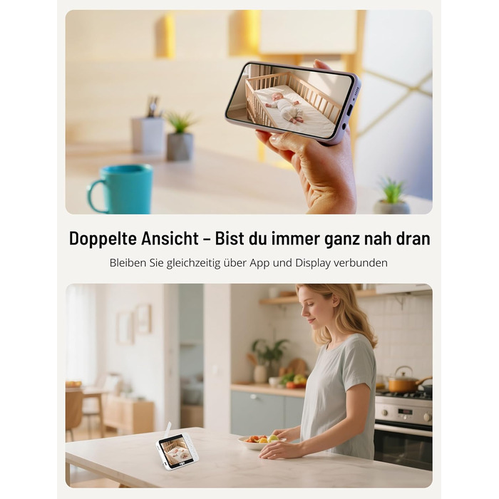 Відеоняня PARIS RHÔNE з 2 камерами, WiFi, 2K UHD, нічник, датчик руху/плачу, контроль температури та вологості, колискові