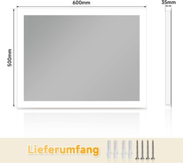 LED дзеркало для ванної кімнати SONNI 60x50 см з підсвічуванням, IP44, вертикальна/горизонтальна установка