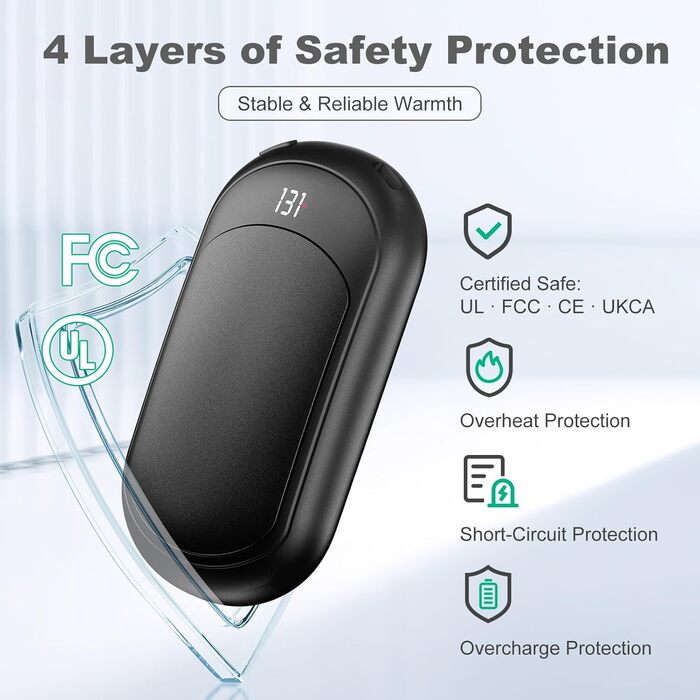 Електричні грілки для рук Macchiatto 2 шт., багаторазові, 3200mAh, 3 рівні нагріву, до 60°C, ідеальний подарунок на зиму, чорні