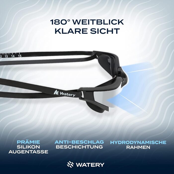 Водянисті окуляри для плавання з обробкою проти запотівання - Тренування, змагання (дзеркальні, захист від ультрафіолету) - Не залишає слідів навколо очей - Окуляри для плавання для дорослих, підлітків Чорний/Сріблястий