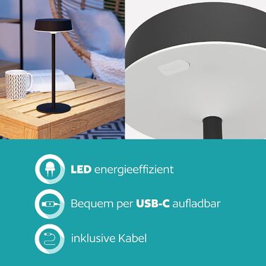 LED сонячна настільна лампа EGLO Simeri для вулиці, бездротова, акумуляторна, сенсорне регулювання яскравості, металева, IP54, білий, тепле/нейтральне/холодне біле світло