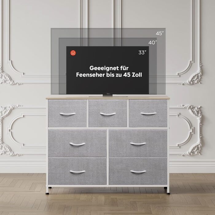 Комод WLIVE з тканини, 7 висувних ящиків, сірий - для спальні, вітальні