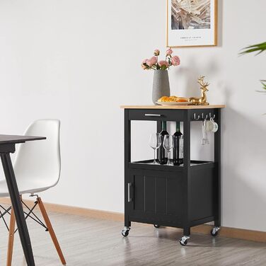 Кухонний візок Yaheetech на колесах з шафкою та полицею, 55x45x89 см, білий (чорний)