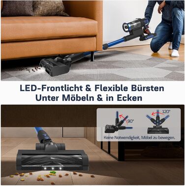 Бездротовий пилосос Nigecue 550W з акумулятором, 45000Pa, 60 хвилин роботи, Smart-дисплеєм, антизаплутувальною щіткою, 1.5L контейнером для сміття, для твердих поверхонь, килимів та шерсті тварин