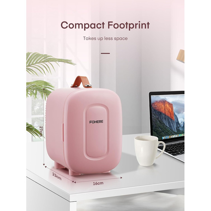 Міні холодильник FOHERE 5 літрів, USB живлення, 220V/12V, для напоїв та косметики, білий (рожевий)