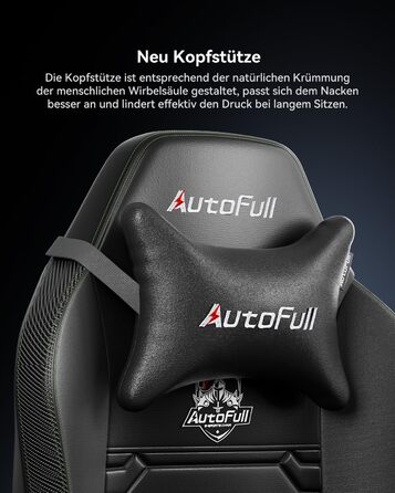 Ігровий крісло AutoFull C3: ергономічне, з 2D підлокітниками, підставкою для ніг, подушками для голови та попереку | Макс. вага 150 кг | Чорний зразок тканини