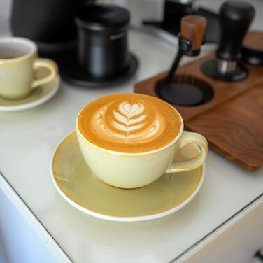 HOMEBERLIN® Barista Pro: Набір кавових чашок капучіно 200мл - Преміум набір з якісного фарфору. 4 сучасні чашки з підставками, ручної роботи, глазуроване сіре покриття
