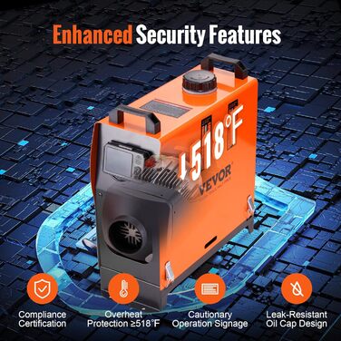 VEVOR дизельна повітряна опалювальна система 12V 5-8kW з LCD-дисплеєм, пультом дистанційного керування та Bluetooth-APP, 0.16–0.52 л/год