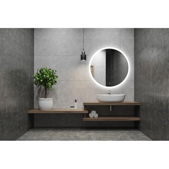 Круглий дзеркало для ванної кімнати 80 см з LED-підсвічуванням та сенсорним вимикачем