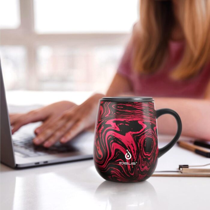 Кружка для кави та чаю Ideus 470 мл з нержавіючої сталі, подвійні стінки, вакуумна ізоляція, з неслизьким ручним тримачем та кришкою-ковпачком, об'єм 470 мл (зелений)