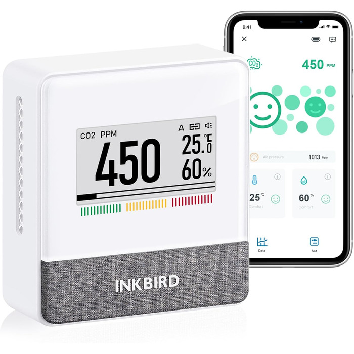 Вимірювач якості повітря Inkbird IAM-T1: CO2, температура, вологість, тиск. Електронний екран, 4 роки роботи від батареї, для дому та офісу